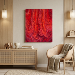 Crimson Cascade — Bold Red & Pink Fluid Art Abstract Canvas Wall Print