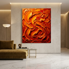 Ember Swirl — Textured Orange & Red Palette Knife Abstract Canvas Wall Print
