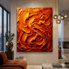 Ember Swirl — Textured Orange & Red Palette Knife Abstract Canvas Wall Print