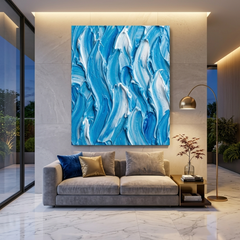 Coastal Wave — Textured Sky Blue & White Palette Knife Abstract Canvas Wall Print