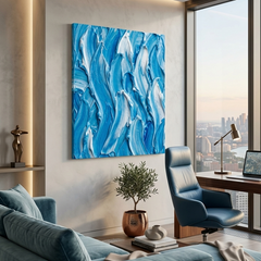 Coastal Wave — Textured Sky Blue & White Palette Knife Abstract Canvas Wall Print