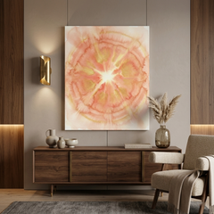 Sunlit Bloom — Soft Peach & Gold Watercolor Mandala Abstract Canvas Wall Print