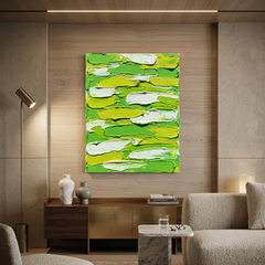 Meadow Layers — Textured Green & Lime Palette Knife Abstract Canvas Wall Print