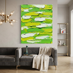 Meadow Layers — Textured Green & Lime Palette Knife Abstract Canvas Wall Print