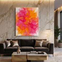 Hibiscus Glow — Vibrant Pink & Orange Watercolor Floral Abstract Canvas Wall Print