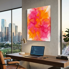 Hibiscus Glow — Vibrant Pink & Orange Watercolor Floral Abstract Canvas Wall Print