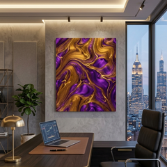 Royal Opulence — Luxe Purple & Gold Marble Fluid Art Abstract Canvas Wall Print