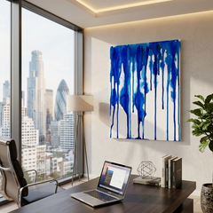Indigo Drip — Bold Cobalt Blue Watercolor Drip Abstract Canvas Wall Print