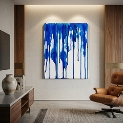 Indigo Drip — Bold Cobalt Blue Watercolor Drip Abstract Canvas Wall Print
