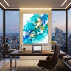 Aqua Aurum — Luxe Teal & Gold Alcohol Ink Abstract Canvas Wall Print