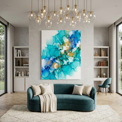 Aqua Aurum — Luxe Teal & Gold Alcohol Ink Abstract Canvas Wall Print