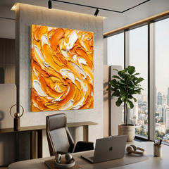 Amber Swirl — Textured Orange, Yellow & White Palette Knife Abstract Canvas Wall Print