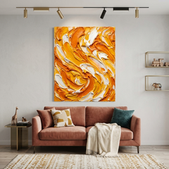 Amber Swirl — Textured Orange, Yellow & White Palette Knife Abstract Canvas Wall Print