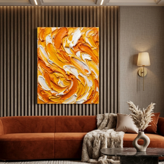 Amber Swirl — Textured Orange, Yellow & White Palette Knife Abstract Canvas Wall Print