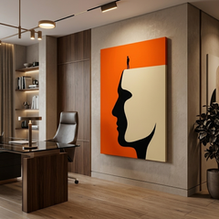Above the Mind — Conceptual Optical Illusion Canvas Wall Art Print | Motivational Office Decor | Bold Orange Black Modern Art