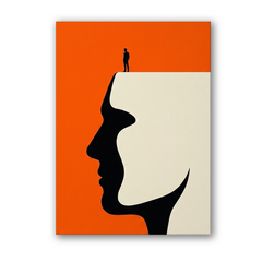 Above the Mind — Conceptual Optical Illusion Canvas Wall Art Print | Motivational Office Decor | Bold Orange Black Modern Art