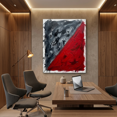 Between Two Worlds — Red Grey Abstract Palette Knife Canvas Wall Art Prints