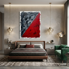 Between Two Worlds — Red Grey Abstract Palette Knife Canvas Wall Art Prints