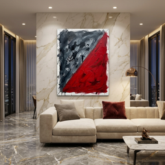Between Two Worlds — Red Grey Abstract Palette Knife Canvas Wall Art Prints