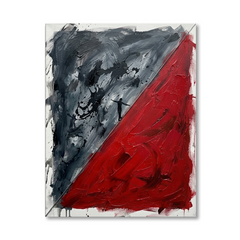 Between Two Worlds — Red Grey Abstract Palette Knife Canvas Wall Art Prints