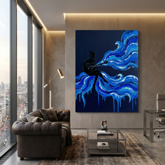 Ocean of Music — Guitarist Blue Wave Paint Canvas Wall Art Prints