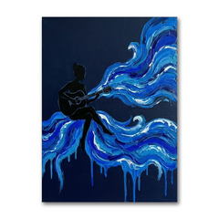 Ocean of Music — Guitarist Blue Wave Paint Canvas Wall Art Prints