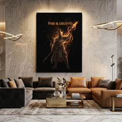 Fire & Legend — Golden Warrior Glitch Art Canvas Wall Art Prints