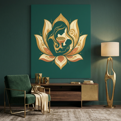 Lotus Mother — Sacred Mother and Child Gold Teal Canvas Wall Art Prints