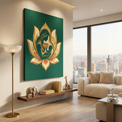 Lotus Mother — Sacred Mother and Child Gold Teal Canvas Wall Art Prints