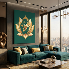 Lotus Mother — Sacred Mother and Child Gold Teal Canvas Wall Art Prints