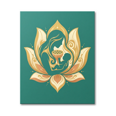 Lotus Mother — Sacred Mother and Child Gold Teal Canvas Wall Art Prints