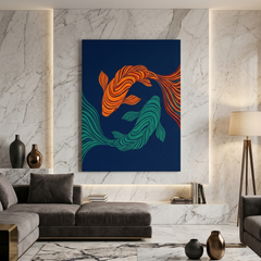 Koi Yin Yang — Orange Teal Stripe Fish Canvas Wall Art Prints