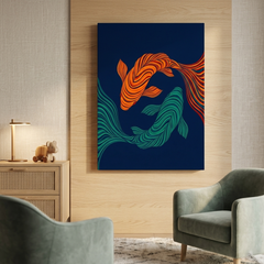 Koi Yin Yang — Orange Teal Stripe Fish Canvas Wall Art Prints