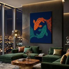 Koi Yin Yang — Orange Teal Stripe Fish Canvas Wall Art Prints