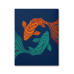 Koi Yin Yang — Orange Teal Stripe Fish Canvas Wall Art Prints