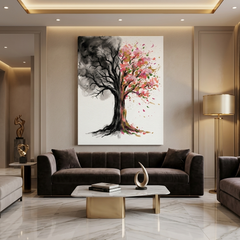 Two Seasons Tree — Winter Spring Split Watercolour Canvas Wall Art Prints