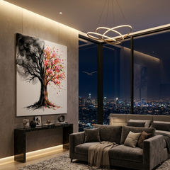 Two Seasons Tree — Winter Spring Split Watercolour Canvas Wall Art Prints