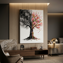 Two Seasons Tree — Winter Spring Split Watercolour Canvas Wall Art Prints