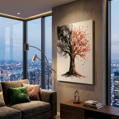 Two Seasons Tree — Winter Spring Split Watercolour Canvas Wall Art Prints