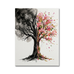 Two Seasons Tree — Winter Spring Split Watercolour Canvas Wall Art Prints