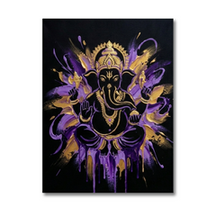 Ganesha Shakti — Violet Gold Paint Drip Canvas Wall Art Prints