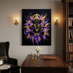 Ganesha Shakti — Violet Gold Paint Drip Canvas Wall Art Prints