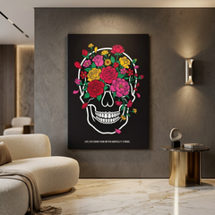 Skull in Bloom — Floral Skull Conceptual Canvas Wall Art Print | Dark Floral