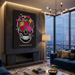 Skull in Bloom — Floral Skull Conceptual Canvas Wall Art Print | Dark Floral