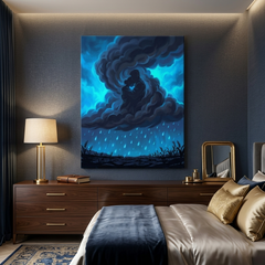 Rain Cloud Couple Conceptual Canvas Wall Art Prints for Study Room Art