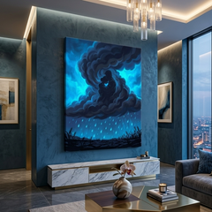 Rain Cloud Couple Conceptual Canvas Wall Art Prints for Study Room Art