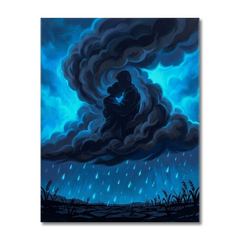 Rain Cloud Couple Conceptual Canvas Wall Art Prints for Study Room Art
