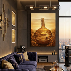Sitar Landscape Conceptual Canvas Wall Art Prints for Music Room