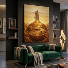 Sitar Landscape Conceptual Canvas Wall Art Prints for Music Room