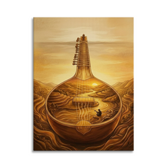 Sitar Landscape Conceptual Canvas Wall Art Prints for Music Room
